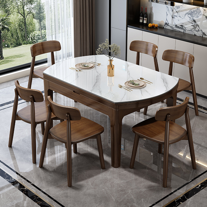 Solid Wood Small Apartment Nordic Slate Dining Table Retractable Folding Modern Simple Home Dining Induction Cooker Dining Table