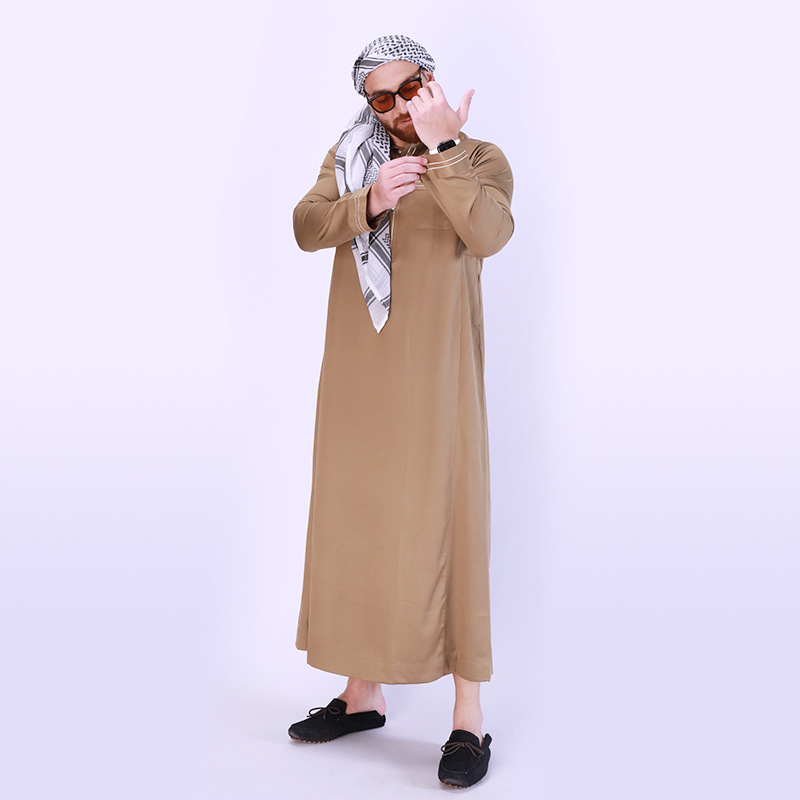 Cross-border new European and American Muslim men's robe stand collar solid color Middle East Arab long ethnic style men's clothing