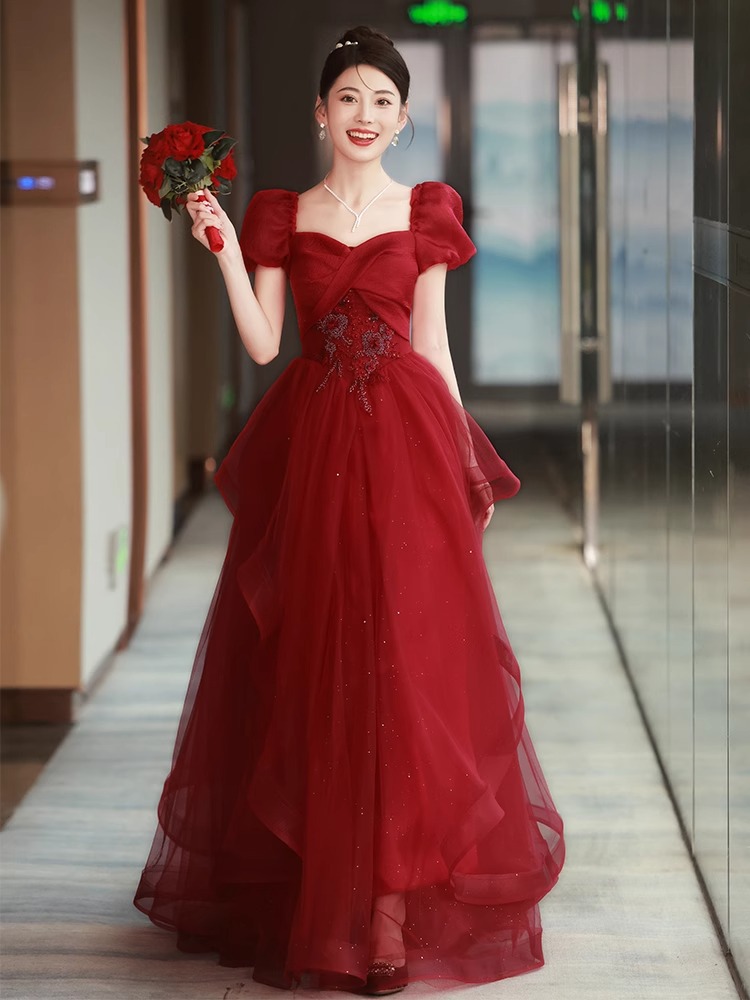 Платье для тостов, невеста, 2025, новое, красное, летнее, вечернее платье, юбка для женщин, высококачественная юбка из газа