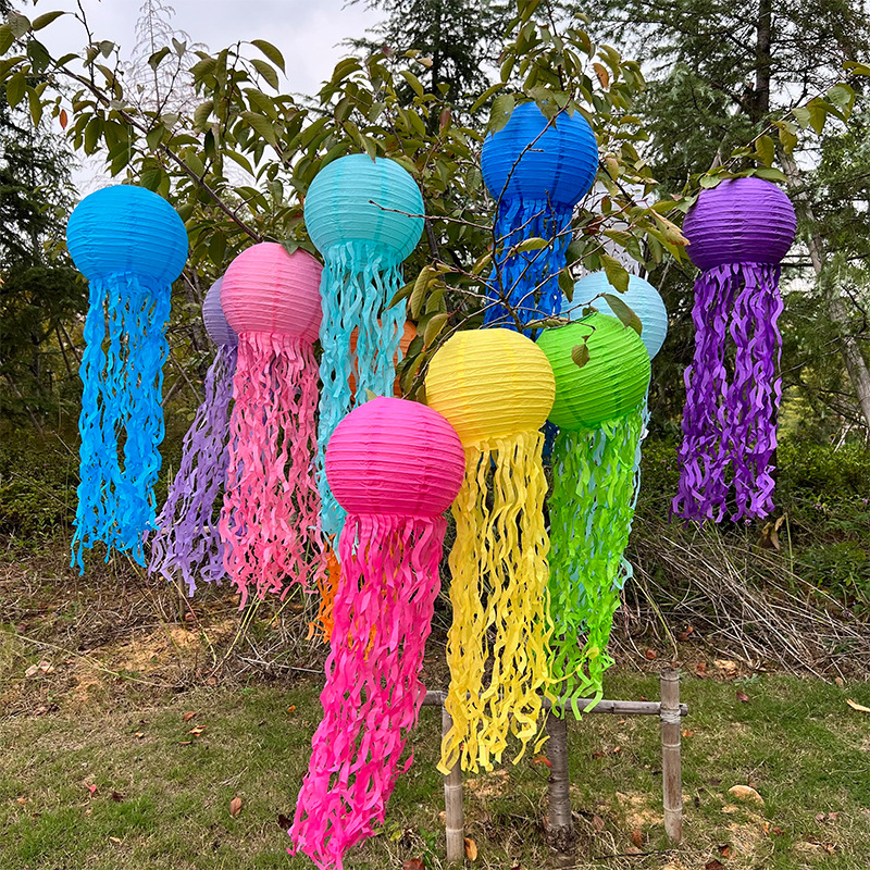 Wholesale Jellyfish Paper Lanterns Mermaid Birthday Decoration Colorful Hanging Lanterns Ocean Theme Decoration Party Supplies