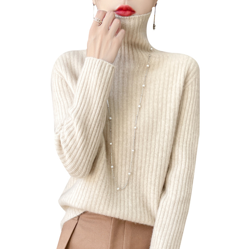 First-Line Garment High Collar 100 Pure Wool Sweater Women's Drawdown Thickened Sweater Korean Versatile Cashmere Knitted Base Shirt