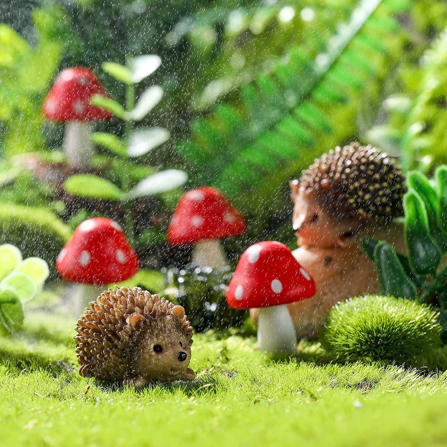 Garden accessories resin hedgehog and wood mushroom miniature garden accessories fairy garden bonsai micro landscape