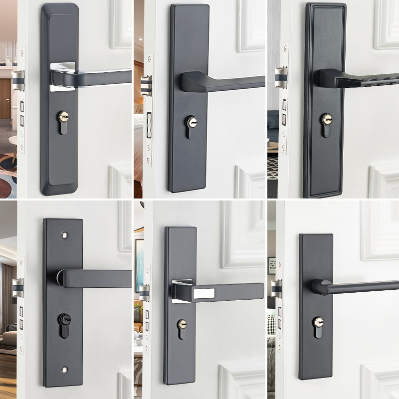 Factory supply indoor bedroom door black solid wood door handle household silent aluminum alloy lock door lock
