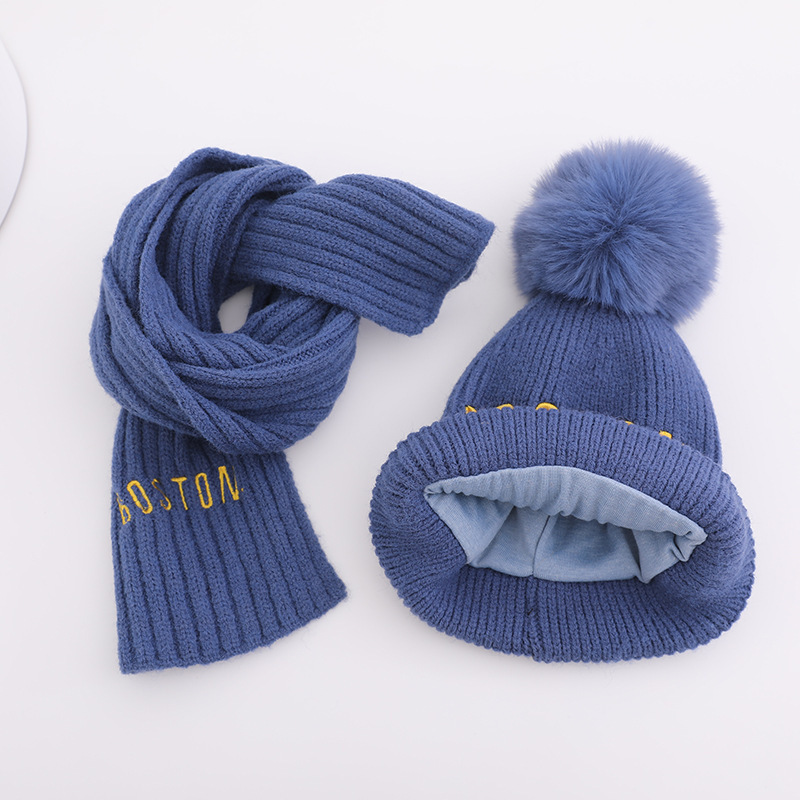 Children's Hat and Scarf Two-Piece Set Knitted Autumn and Winter Cute One-Year-Old Girl Boy Warm Hat Woolen Hat 2 Years Old