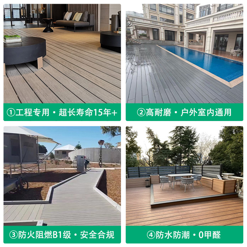 Plastic Wood Flooring Round Hole Plastic Wood Flooring Outdoor Courtyard Camping Style Self-Laying Anti-Corrosion Wpc Second Generation Co-Extruded Plastic Wood Flooring
