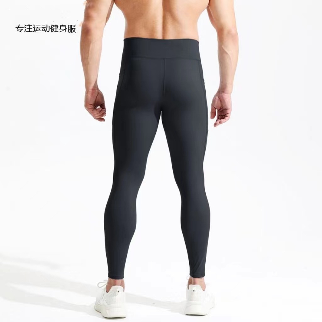 Men's Velvet Shark Pants Sports Yoga Pants Marathon Compression High-Waisted Pants Track and Field Flap Pocket Pants Breathable High-Elastic Pants