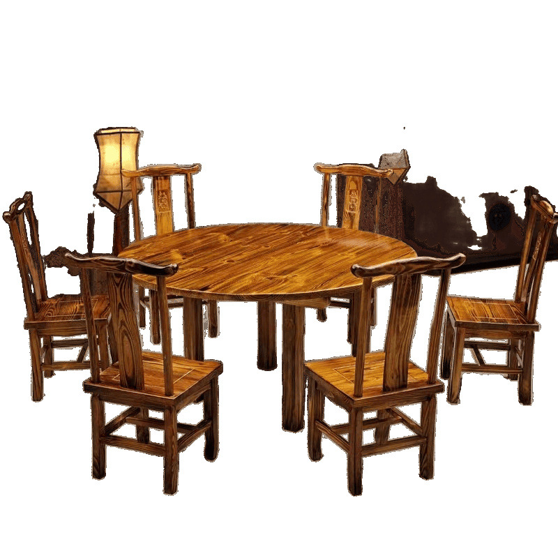 Eight Immortals Tabletop Restaurant Hot Pot Breakfast Snacks Commercial Firewood Square Table Restaurant Solid Wood Long Dining Table and Chair Combination