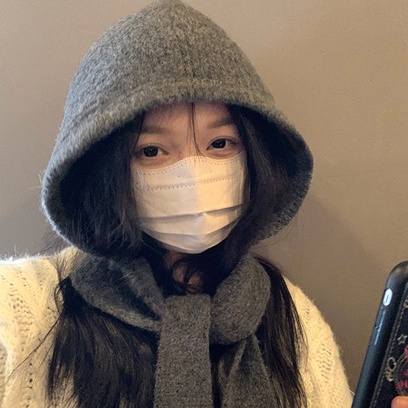 Шляпа для женщин с большой окружностью, новая вязаная шляпа с капюшоном и шарфом