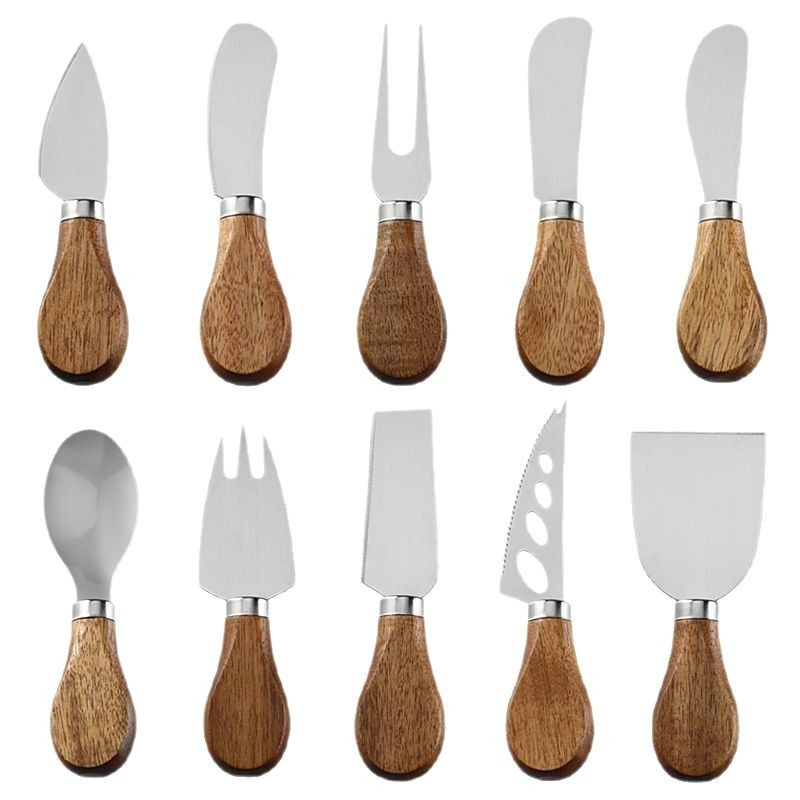 Cross Border in stock Acacia Wood Cheese Knife Western Cheese Tool Knife and Fork Butter Knife Butter Knife Stainless Steel Cheese Knife
