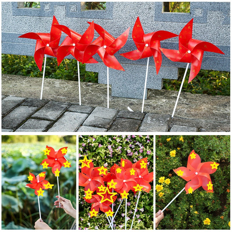 Five-star national day colorful transparent reflective Windmill building scenic area decoration kindergarten outdoor rotating toy small windmill