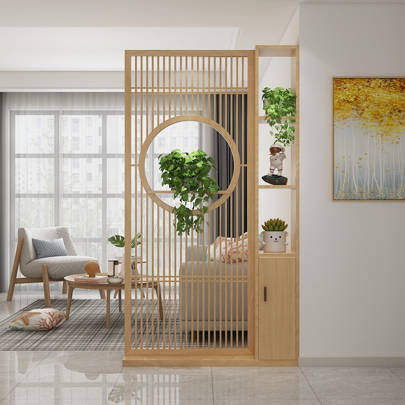 New Chinese-style Solid Wood Screen Grille Entrance Cabinet Living Room Household Right-facing Door Entrance Door Shaded Entrance Partition