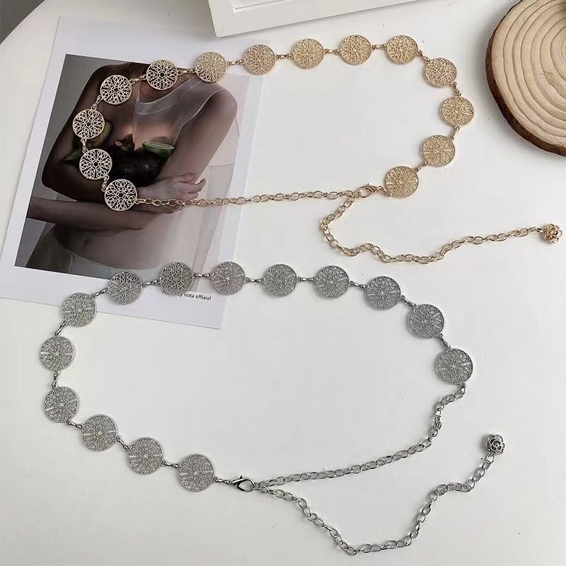 Metal Hollow Circle Waist Chain Women's All-match Belt with Suit Sweater dress Decorative Belt JK Waist Chain Accessories