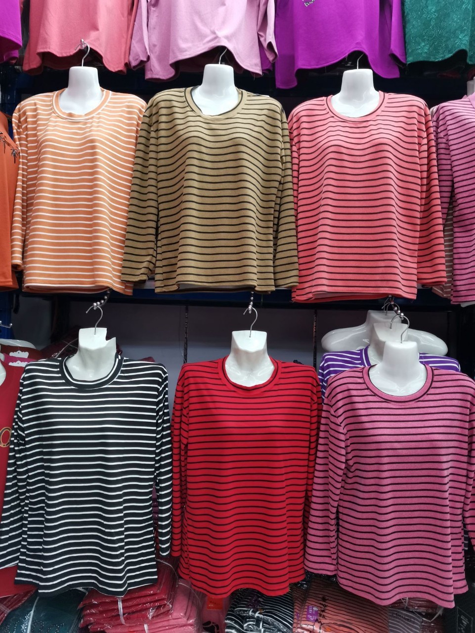 Spring and Autumn High Elastic Comfortable Base Warm Top Autumn Clothes Women's De Velvet Autumn Clothes Double-sided Sanding Striped Long-sleeved Stall