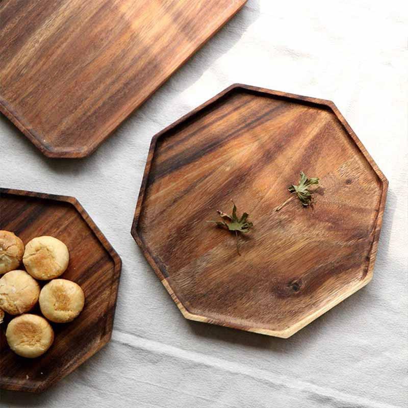 Retro acacia wood wooden tray solid wood leisure afternoon tea dessert coffee wooden plate simple fruit bread tray