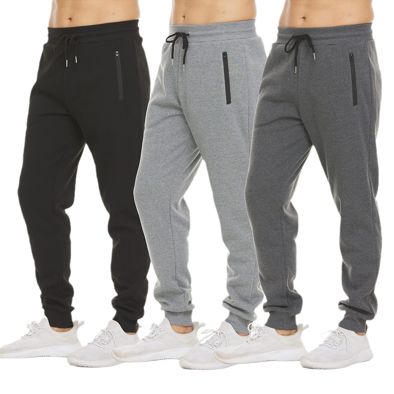 Amazon European Explosions Sports Casual Pants Cross-border Men's Zipper Fleece Thickened Fitness Running Solid Color Sweat Pants