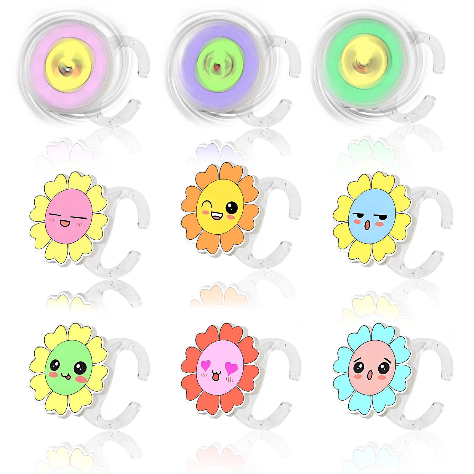 Кросс-бордерное новое DIY модное вращающееся кольцо, акриловая игрушка, мультяшное цветочное кольцо