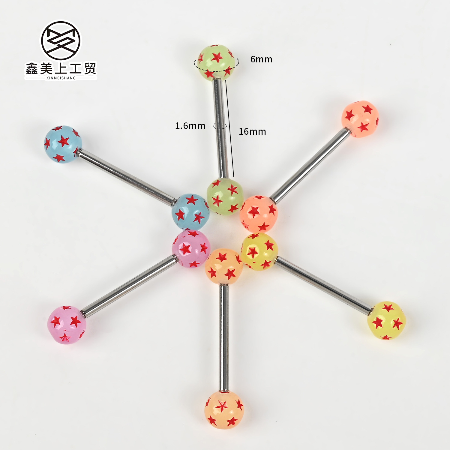 Светящийся пятиконечный звёздный пирсинг языка, европейская и американская мода, простое свежее сладкое украшение для тела, оптовый производитель