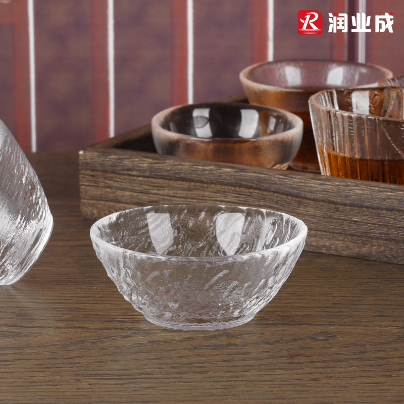 Japanese-Style Hammered Glass Small Tea Cup Tasting Cup with Logo Printed Gold-Rimmed Sake Cup Small Wine Cup Master Cup Transparent