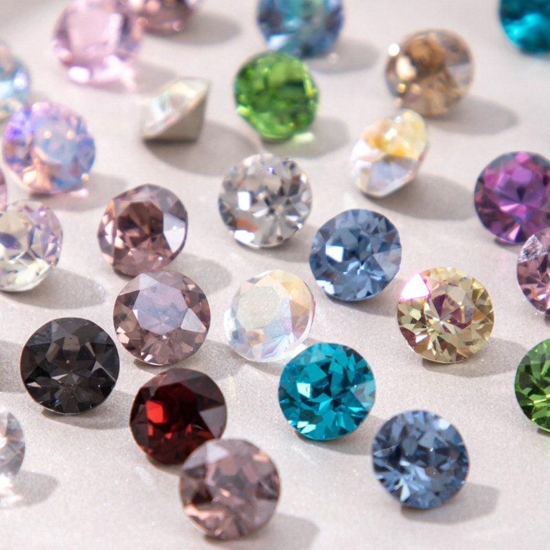 Sparkling Nail Art Jewelry Diamond Shi Yue Surface Round Diamond Pointed Bottom 33 Faceted Sparkling Glass Diamond Nail Stickers Accessories Diamond Wholesale