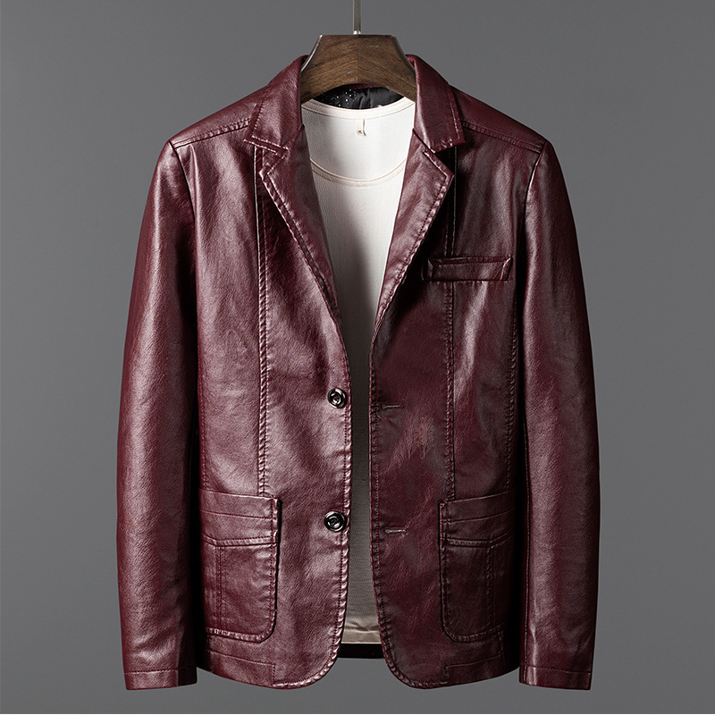 2023 Spring and Autumn Korean Fashion Business Casual Suit Collar Men's Leather PU Motorcycle Slim Leather Jacket Men's Wear