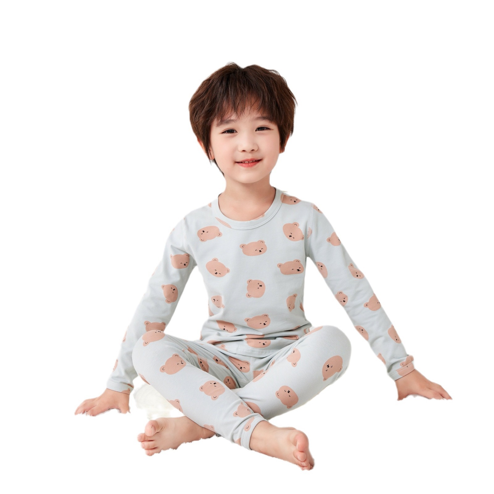 2025 New Korean Version Children's Seamless Brushed Lycra Cotton Cartoon Thermal Underwear Set Home Wear