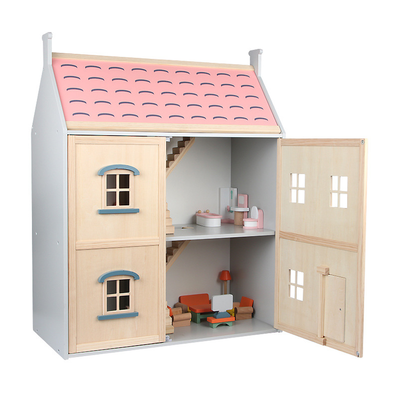 Wooden Children's Toy Room Simulation Play House Girl Princess Three-layer Villa Doll House Furniture Toy suit