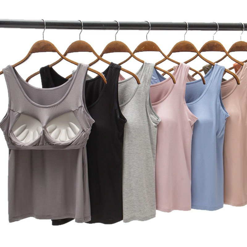 Modal Camisole with Chest Pads for Women, Summer Outerwear, Yoga Crop Top, Backless Sleeveless Top, Inner Layer with Built-In Bra