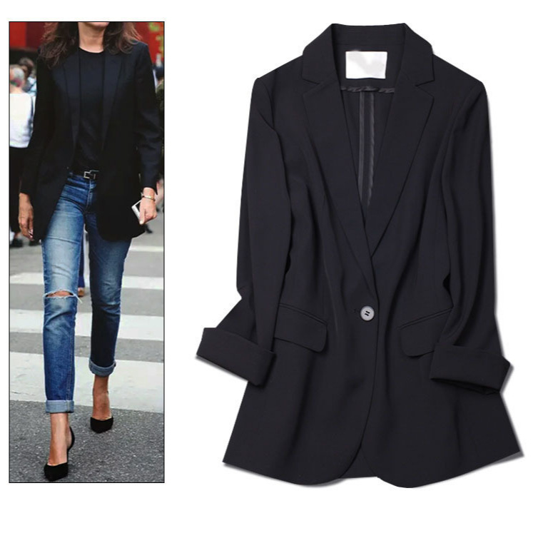 [in stock] plus size Women's Early Spring Suit Leisure OL Nine-point Sleeve Suit chubby girl Coat 21801 Button