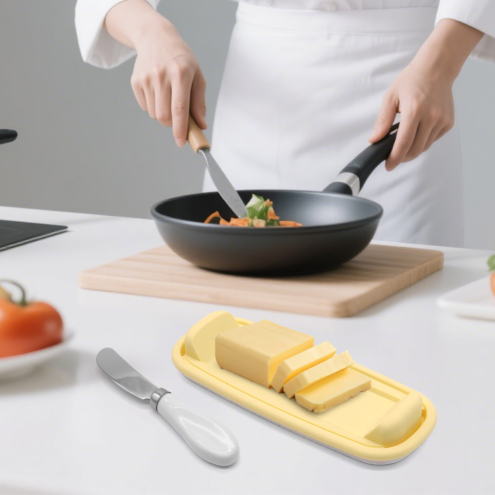 Amazon Explosions butter box sealed fresh-keeping box rectangular butter box with knife cheese storage plastic box