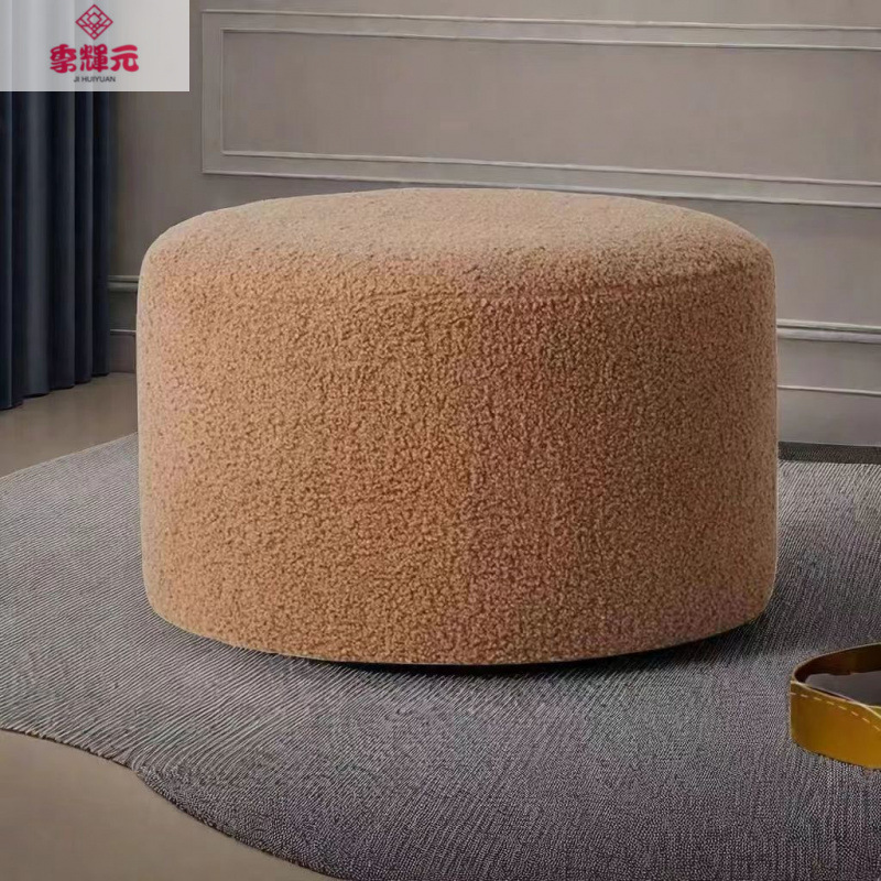 Nordic Movable Household Popular Lamb Velvet Round Sofa Stool for Changing Shoes Houndstooth Living Room Sofa Footrest
