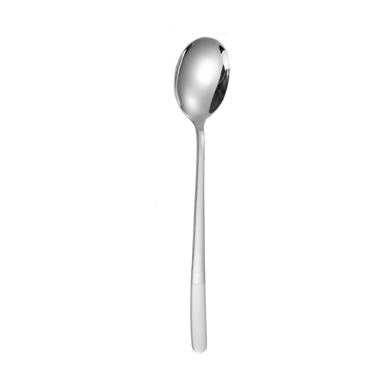 Cross-Border Stainless Steel Korean Spoon Thickened Long Handle Mixing Spoon Western Dessert Coffee Round Spoon Household Eating Spoon