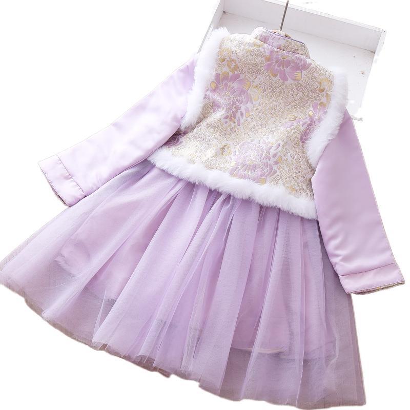 2953 Hanfu Girls' Chinese-style Long-sleeved Winter Children's Ancient Costume Tang Suit Thickened New Year's Service
