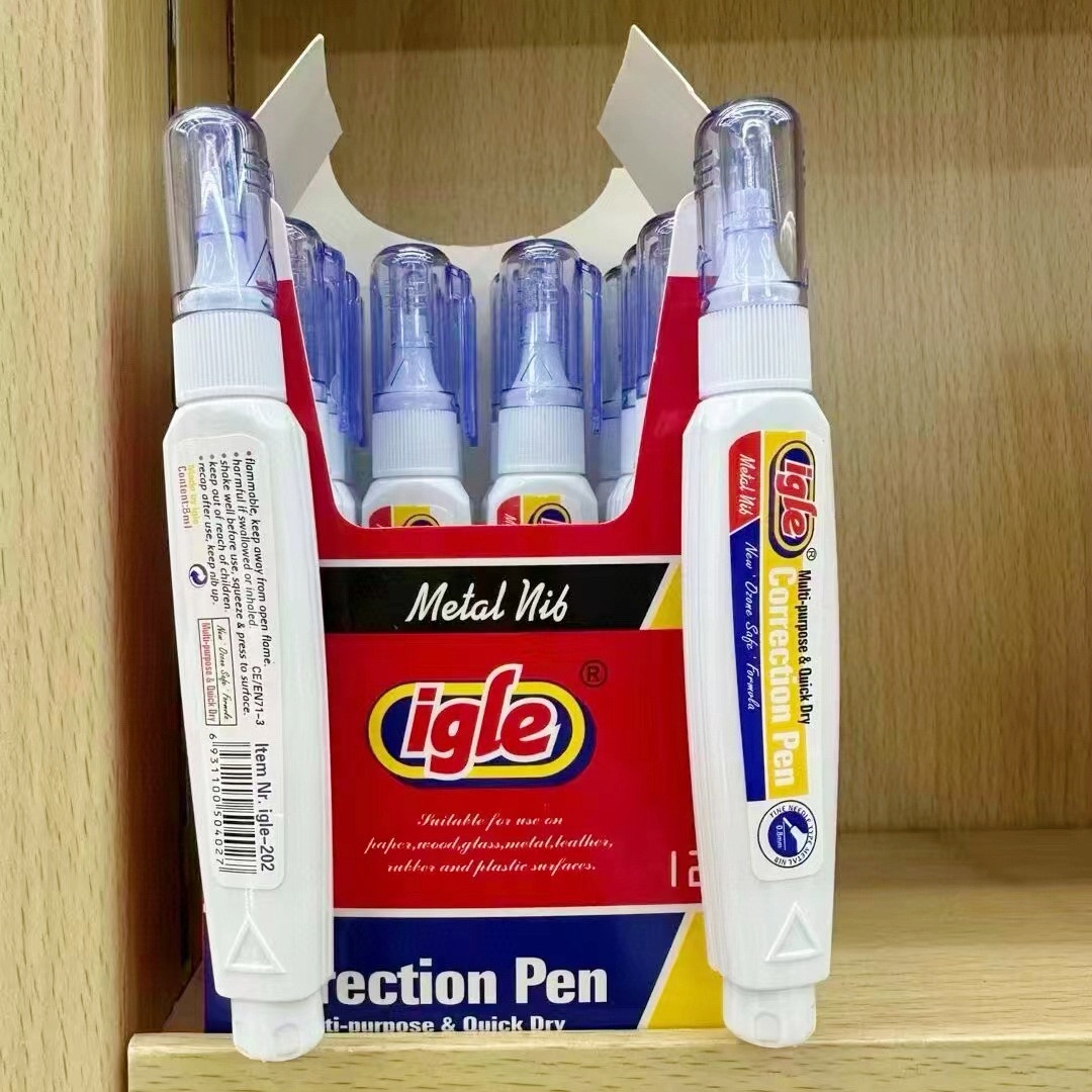 Igle Various Models of Correction Fluid Correction Fluid Student Stationery Quick-Drying Large-Capacity Export Correction Pen Manufacturer Batch