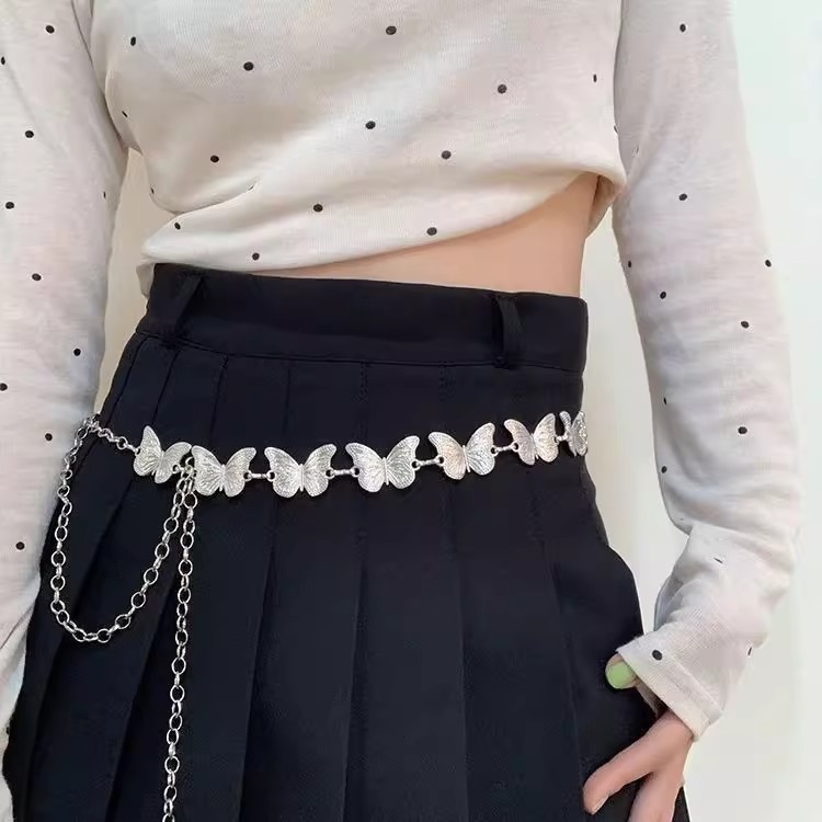 Bohemian Retro Silver Metal Butterfly Waist Chain Women's Niche High-End Belt Accessories Ethnic Style with Skirt