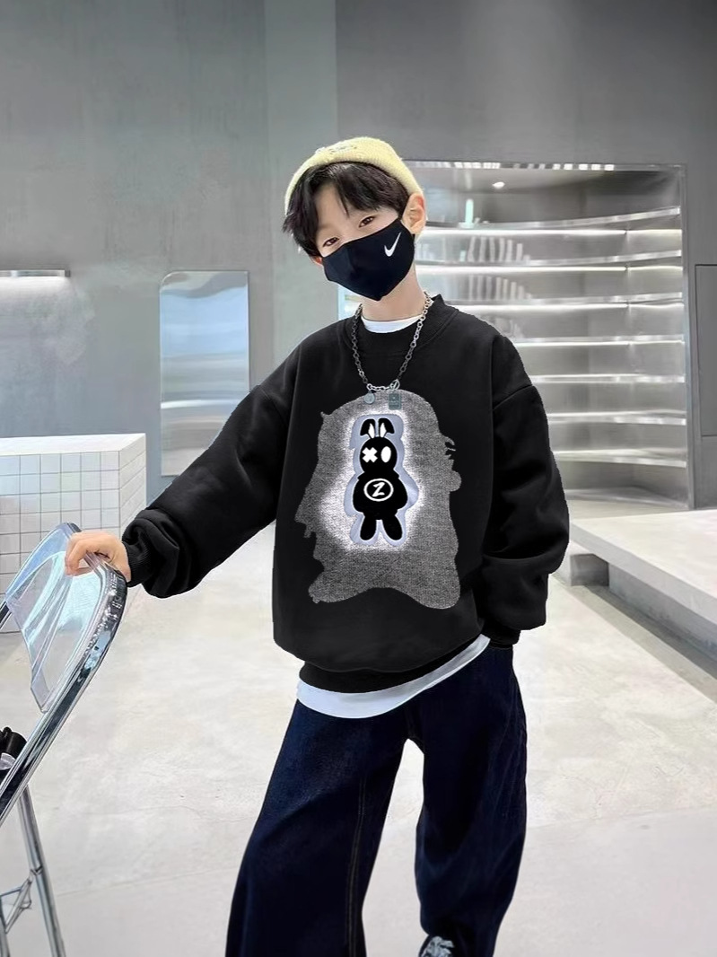 2024 Spring and Autumn Children's Sweatshirts for Big Kids and Little Kids, Trendy Brand, Baby Kids' Bear Design, Versatile Sports Style for Autumn