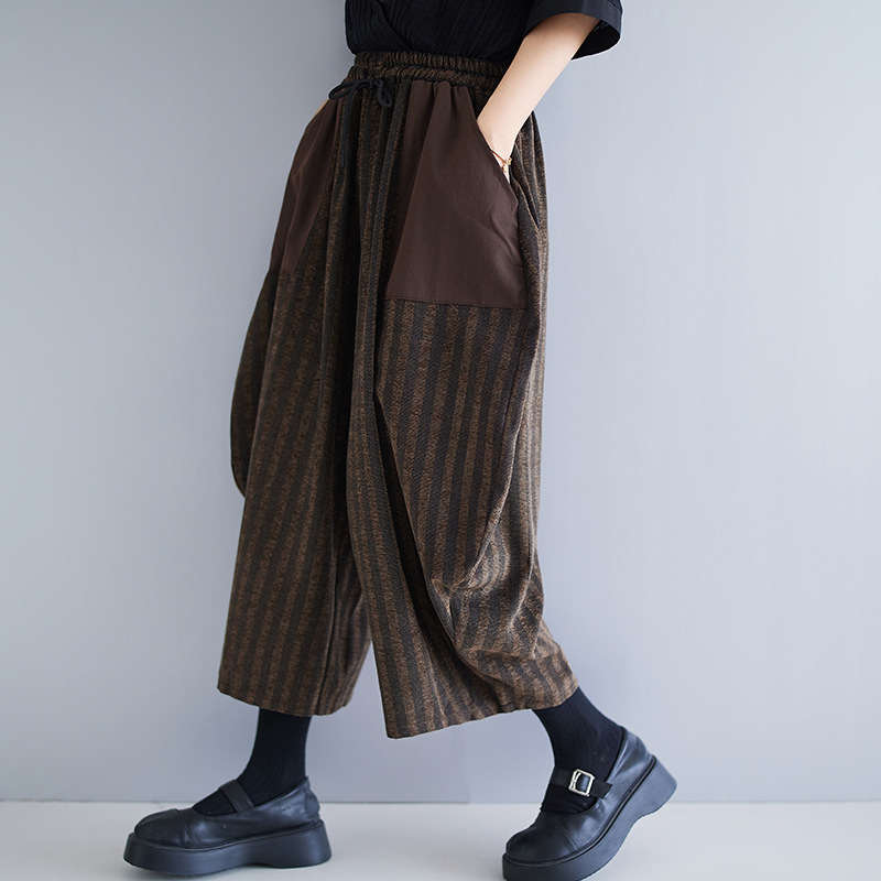 in stock new nine points retro Chinese corduroy striped niche art vase pants cotton pants