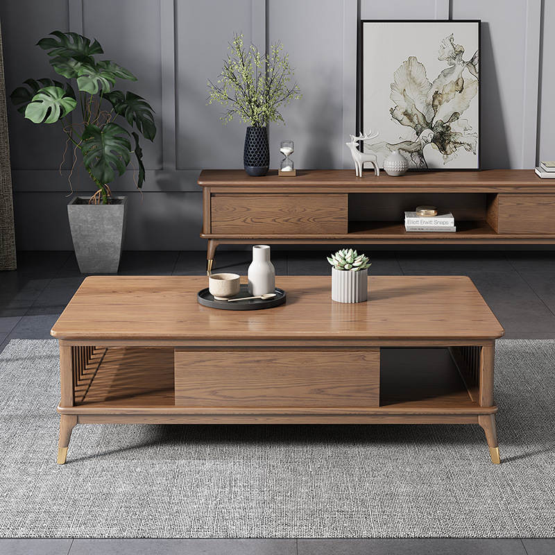 Nordic Solid Wood Coffee Table Small Living Room Ash Wood Coffee Table Tv Cabinet Combination Modern Simple Tea Table