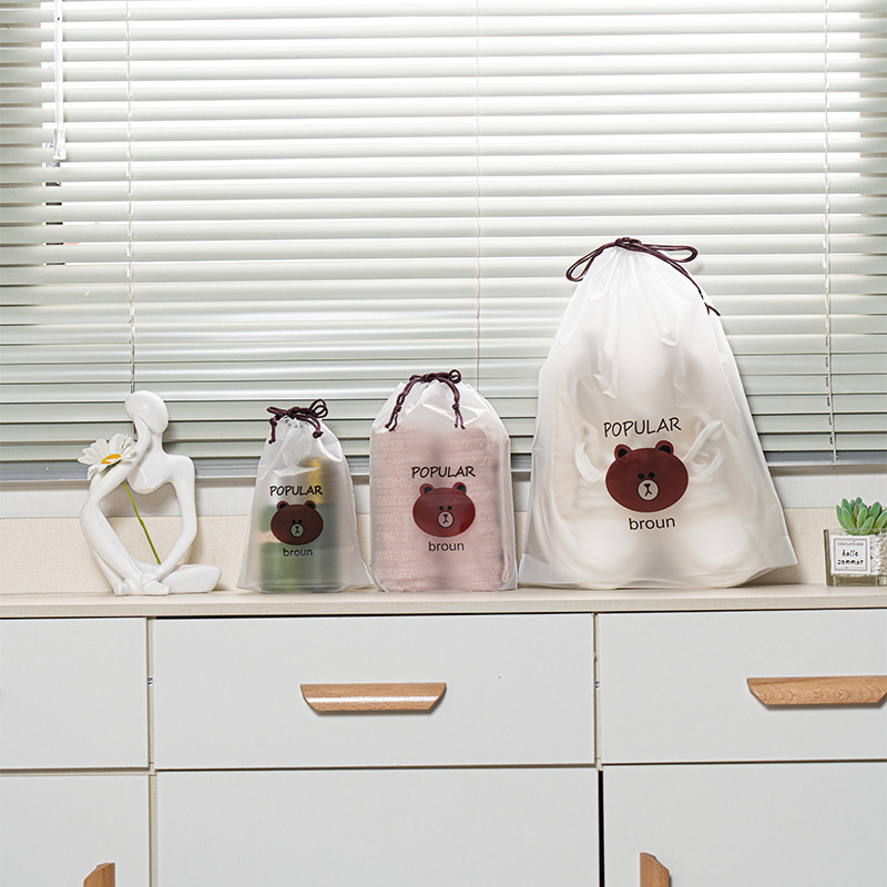 Large Frosted Drawstring Bag with a Bear Design, Suitable for Jump Ropes, Toys, Travel, Shoe Storage, and Packaging