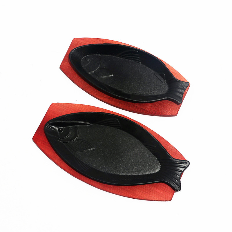 Teppanyaki Iron Plate Commercial Cast Iron Grill Plate Barbecue Fried Fish Plate Rectangular Iron Plate Round Steak Plate