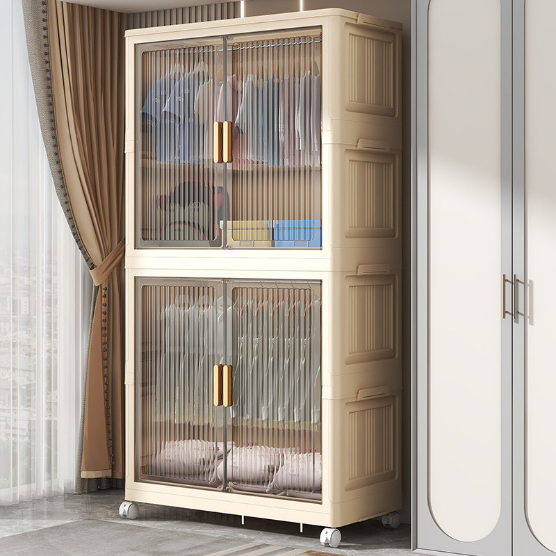 Folding Storage Cabinet Children's Wardrobe Double Door Plastic Cabinet Bedroom Room Baby Simple Installation Storage Cabinet