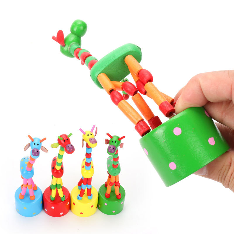 Giraffe puppet swing stand bucket wooden animal finger Doll Doll toy mini cute dancing animal