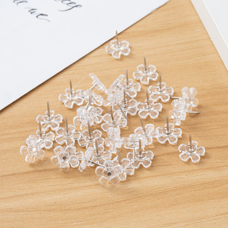 Amazon yiwu factory I-pin pushpin cork plastic pushpin press pin press pin transparent plum blossom pin flower pin