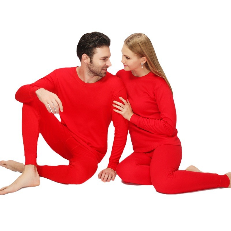 Customized Pure Cotton Red Autumn Clothes and Long Johns Suit for Men's Zodiac Year Thermal Intimates Chinese Red Wedding Female Couple Style