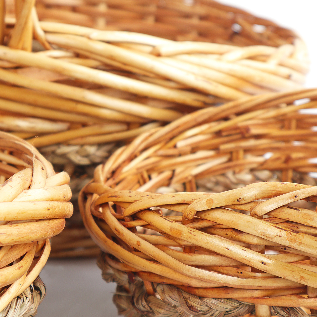 Oval Wood Color Wicker Basket Flower Basket Floral Decorative Basket Fruit Basket Three-Piece Set Storage Basket Shopping Basket