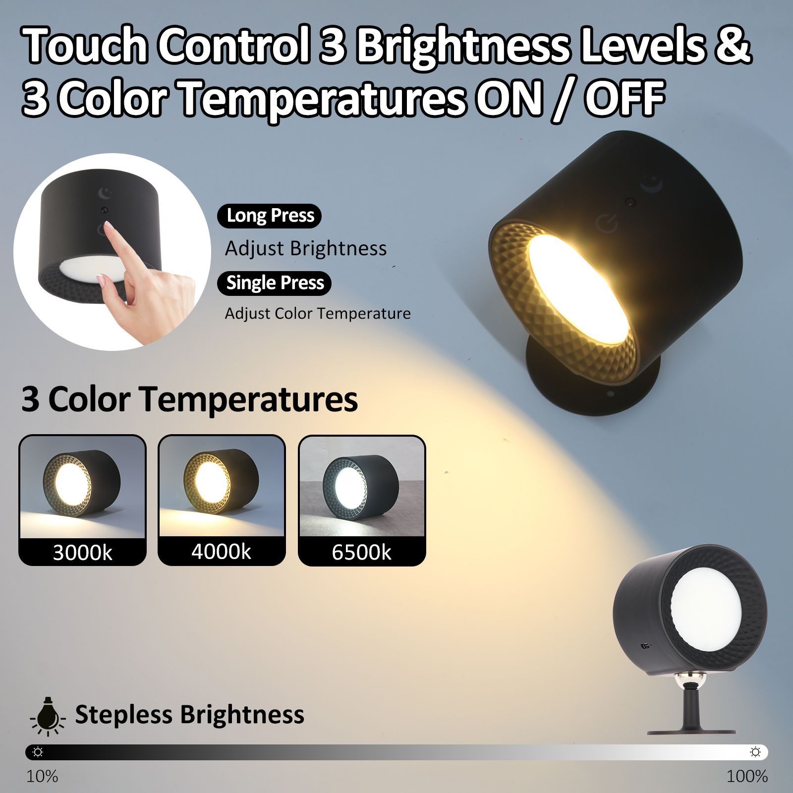 2023 new smart magnetic wall lamp USB rechargeable three-color temperature dimmable indoor wall lamp remote control Night Light