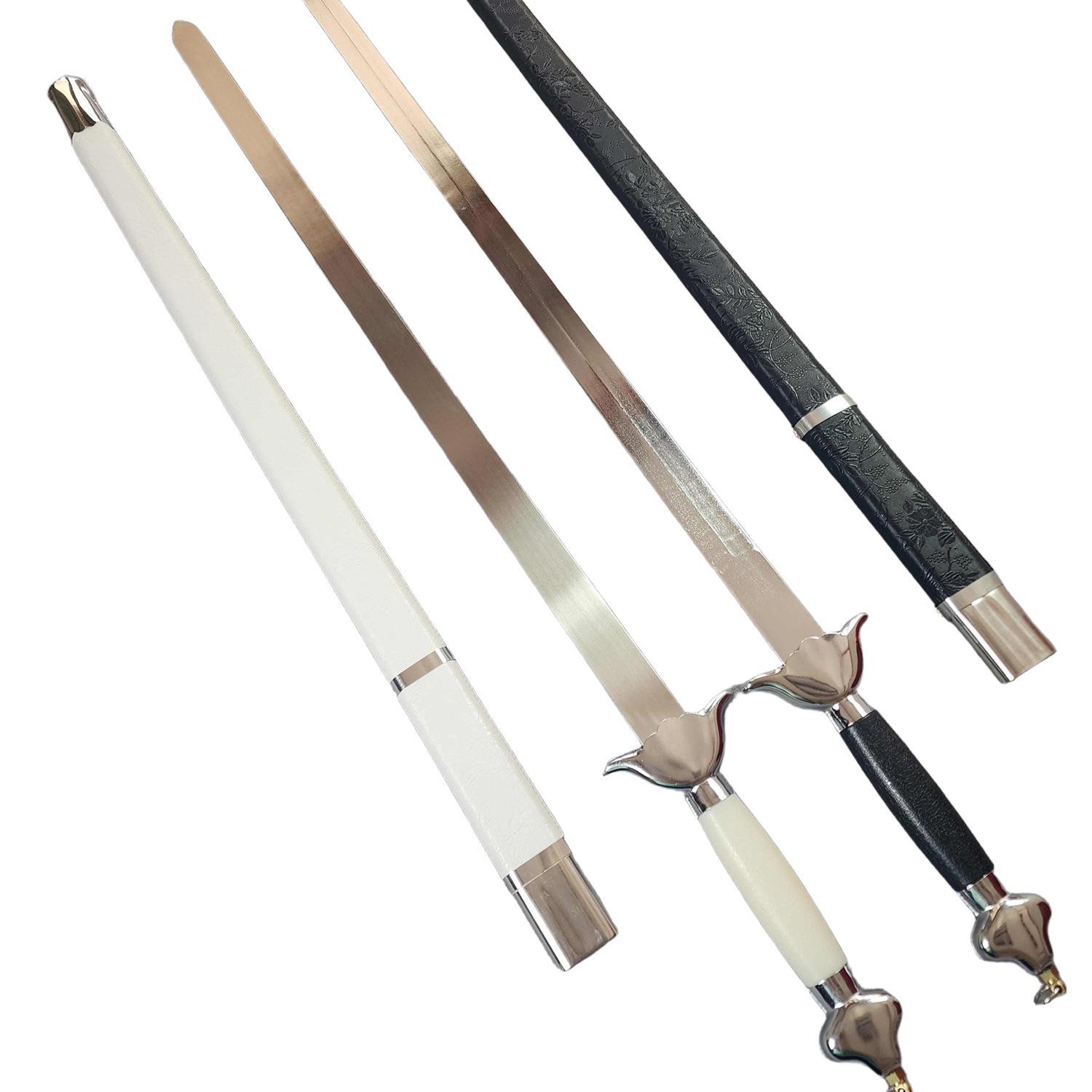 White Tai Chi Sword Morning Exercise Martial Arts Performance Training Soft Sword Ringing Sword Dance Photo Ancient Costume Kidsren and Adults Unedged