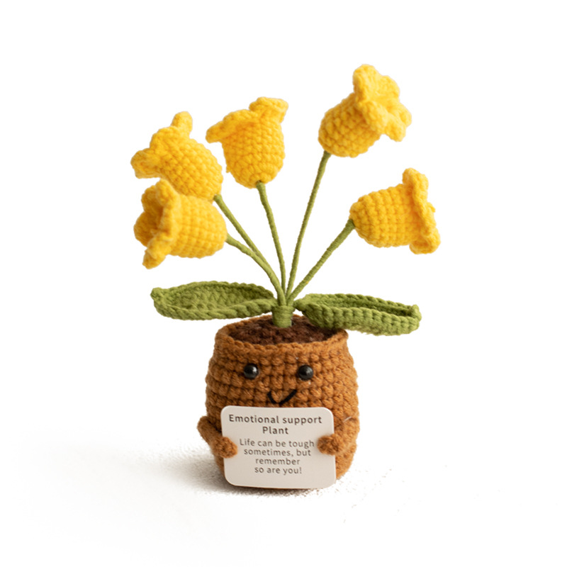 Cross-Border Positive Energy Knitted Flower Plant Potted Finished Wool Artificial Flower Desktop Ornament Handheld Card Doll
