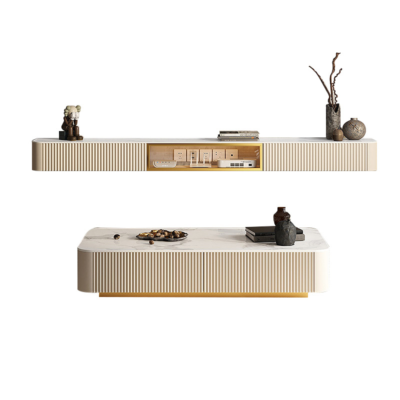 Light Luxury Rock Board Suspended TV Cabinet Coffee Table Combination Modern Simple Small Apartment Integrated Suspended Wall-mounted