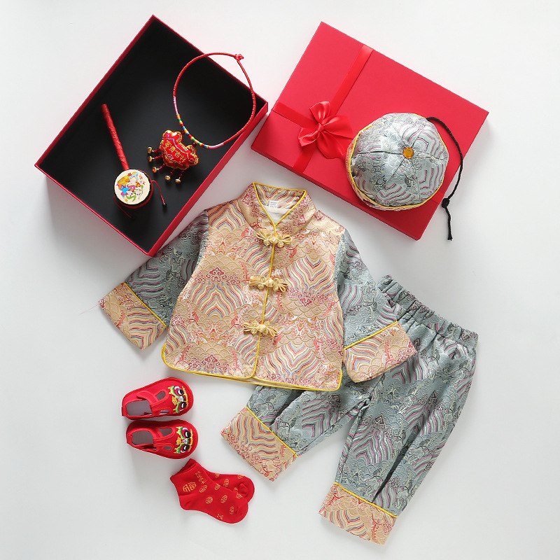 25 Spring and Autumn New Children's Tang Suit Chinese Style Men's and Women's Treasures Grasp Zhou Suit Chinese Festive Birthday Banquet One Hundred Days One-Year-Old Dress