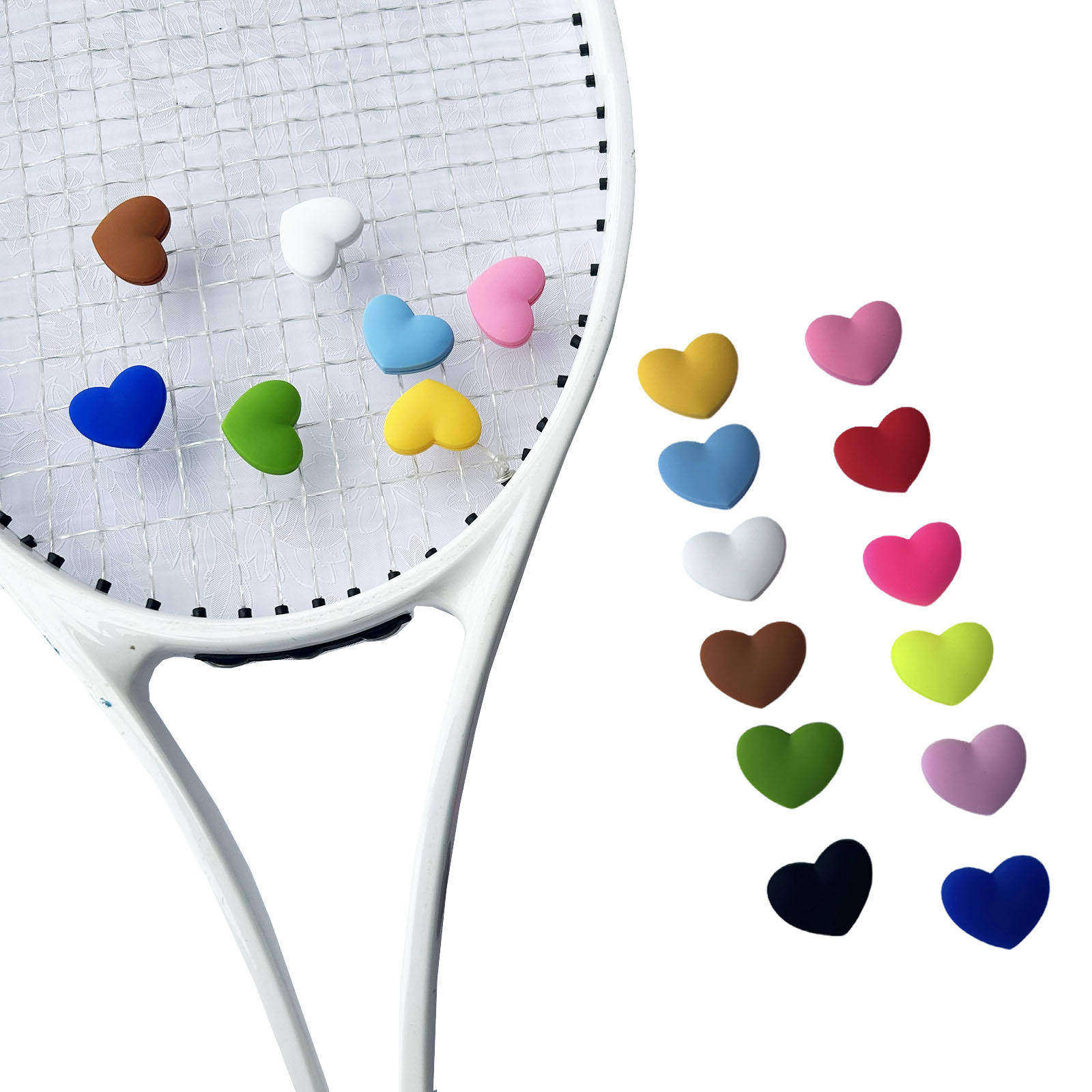Амортизатор для теннисной ракетки в форме сердца: красный, розовый, зеленый, силиконовый, ударопрочный, прочный, легкий